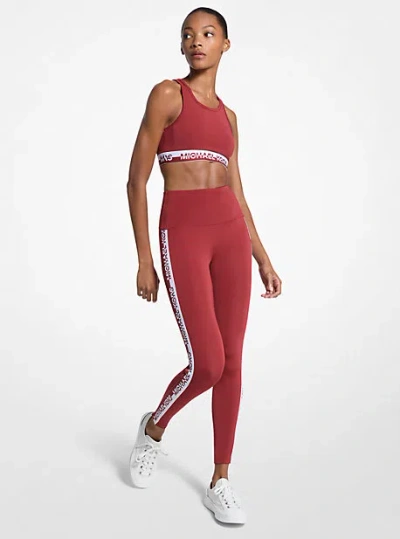 Michael Kors Stretch Knit Logo Tape High-waisted Leggings In Red