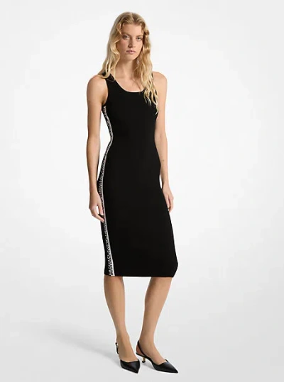 Michael Kors Stretch Knit Logo Tape Midi Tank Dress In Black