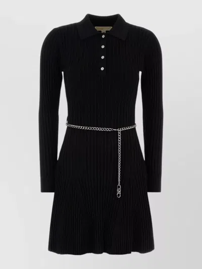 Michael Kors Stretch Knit Mini Dress Chain Belt Collar In Black