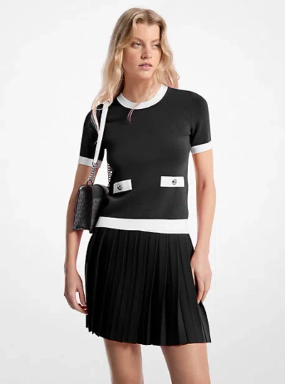 Michael Kors Stretch Knit Short-sleeve Sweater In Black