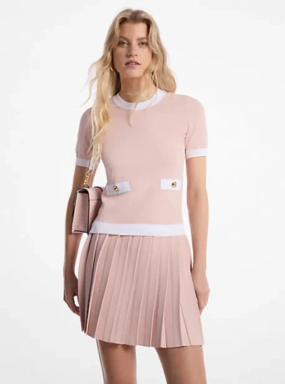 Michael Kors Stretch Knit Short-sleeve Sweater In Pink