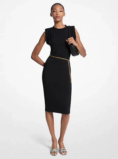 Michael Kors Stretch Matte Jersey Belted Dress In Black