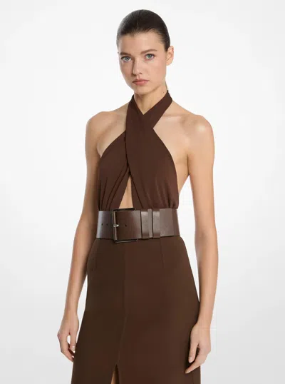 Michael Kors Stretch Matte Jersey Halter Bodysuit In Brown