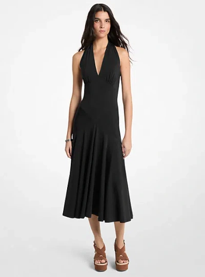 Michael Kors Stretch Matte Jersey Halter Midi Dress In Black