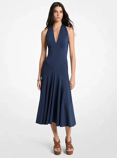 Michael Kors Stretch Matte Jersey Halter Midi Dress In Blue