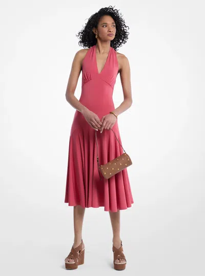 Michael Kors Stretch Matte Jersey Halter Midi Dress In Multi