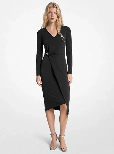 Michael Kors Stretch Matte Jersey Wrap Dress In Black