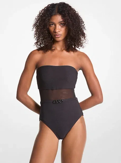 Michael Kors Stretch Nylon Belted Strapless Swimsuit In Black