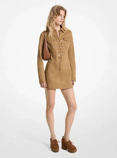 Michael Kors Stretch Organic Cotton Lace-up Dress In Brown