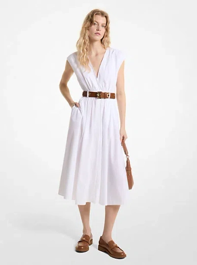 Michael Kors Stretch Organic Cotton Poplin Midi Dress In White