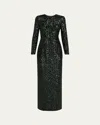 Michael Kors Stretch Sequined Long-sleeve Gown In Black
