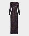 Michael Kors Stretch Sequined Long-sleeve Gown In Green