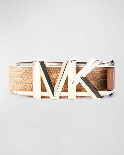 Michael Kors Stretch Straw Belt With Mk Logo Buckle In Multi