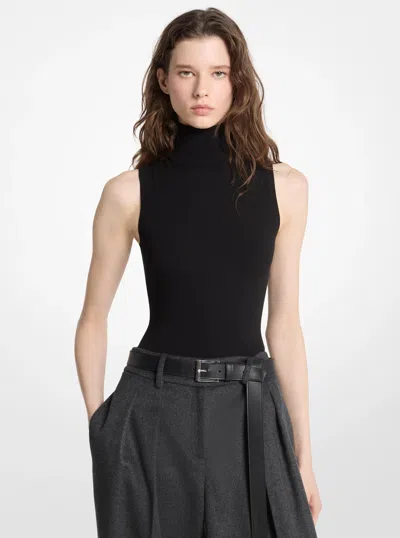 Michael Kors Stretch Viscose Knit Turtleneck Bodysuit In Black