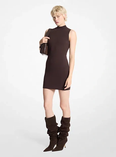Michael Kors Stretch Viscose Mock Neck Dress In Brown