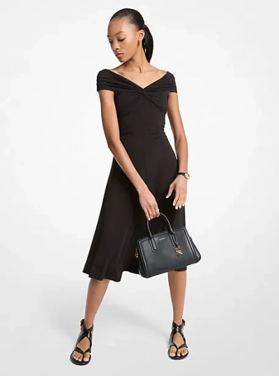 Michael Kors Stretch Viscose Off-the-shoulder Midi Dress In Black
