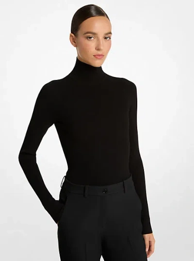 Michael Kors Stretch Viscose Turtleneck Bodysuit In Black