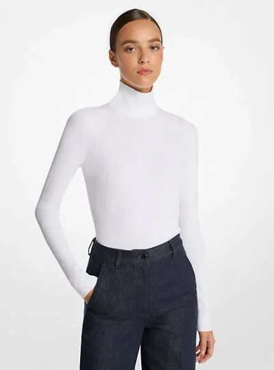 Michael Kors Stretch Viscose Turtleneck Bodysuit In White