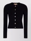 Michael Kors Stretch Wool Blend Cardigan With Crew Neck In Black