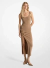 Michael Kors Stretch Wool Blend Ruched Tank Dress In Brown