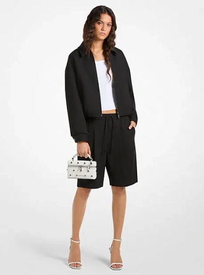 Michael Kors Stretch Wool Blend Twill Bomber Jacket In Black