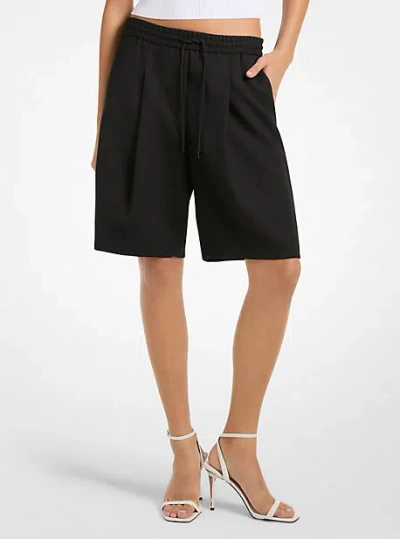 Michael Kors Stretch Wool Blend Twill Pleated Track Shorts In Black