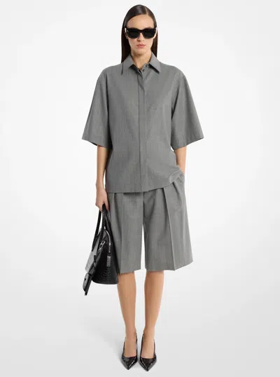 Michael Kors Stretch Wool Camp Shirt In Gray