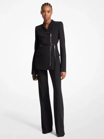 Michael Kors Stretch Wool Crepe Side-zip Jacket In Black