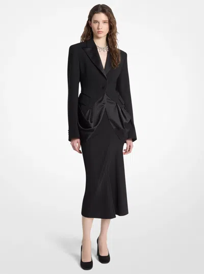 Michael Kors Stretch Wool Draped Tuxedo Blazer In Black