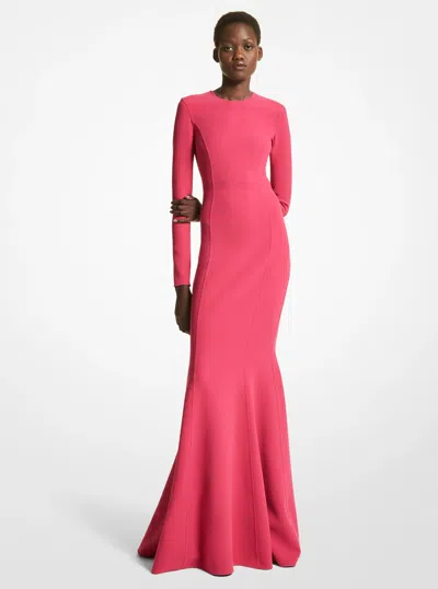 Michael Kors Stretch Wool Fishtail Gown In Pink