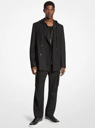 Michael Kors Stretch Wool Flannel Double-breasted Blazer In Black