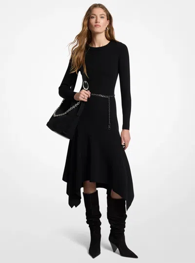 Michael Kors Stretch Wool Handkerchief Dress In Black