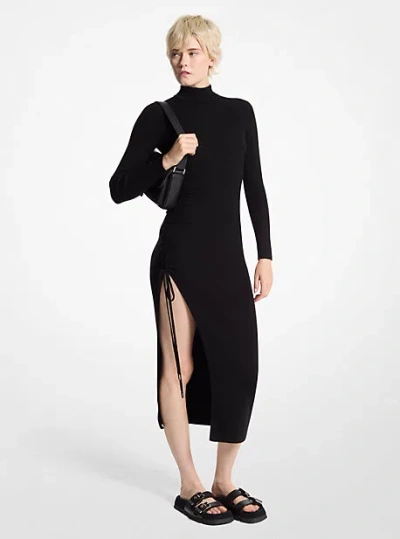 Michael Kors Stretch Wool Ruched Dress In Black