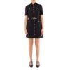 Michael Kors Stretchy Crepe Short Sleeve Belted Utility Dress In Black