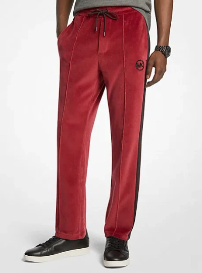 Michael Kors Stripe Velour Joggers In Red