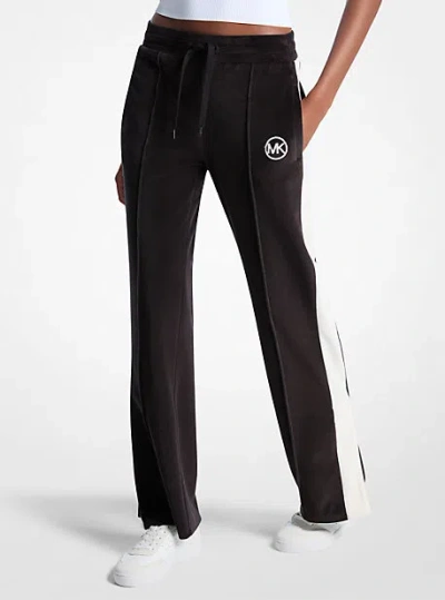 Michael Kors Stripe Velour Track Pants In Black