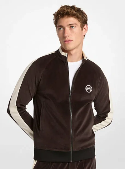 Michael Kors Stripe Velour Zip-up Jacket In Black