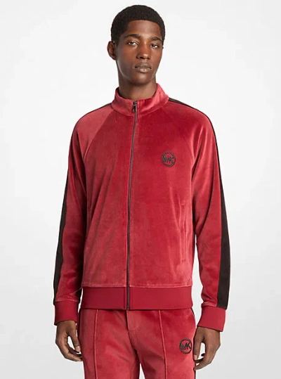 Michael Kors Stripe Velour Zip-up Jacket In Red