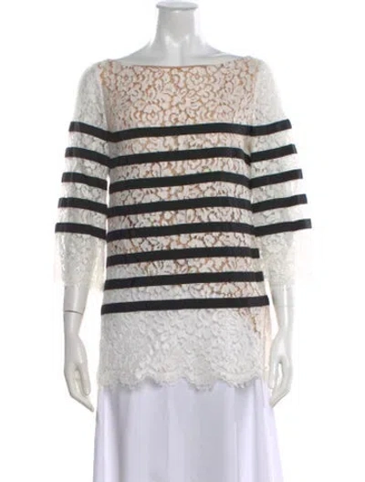 Pre-owned Michael Kors Striped Bateau Neckline Blouse In White