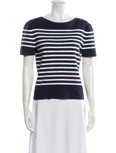 Pre-owned Michael Kors Striped Bateau Neckline Sweater In Blue