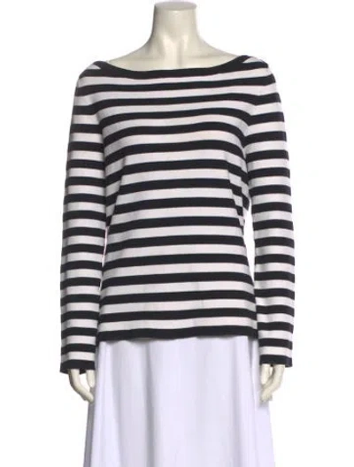 Pre-owned Michael Kors Striped Bateau Neckline Top In White