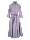 Michael Kors Striped Belted Midi Dress In Purple