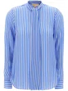 Michael Kors Striped Motif Print Blouse With Fabric Scarf In Blue