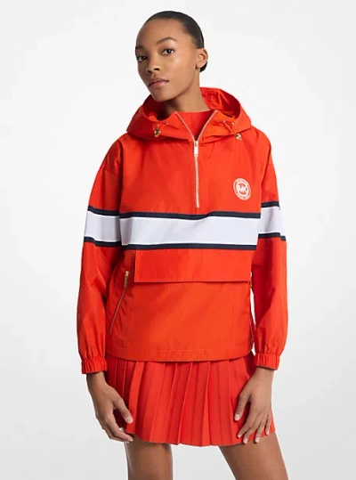 Michael Kors Striped Ciré Half-zip Jacket In Red
