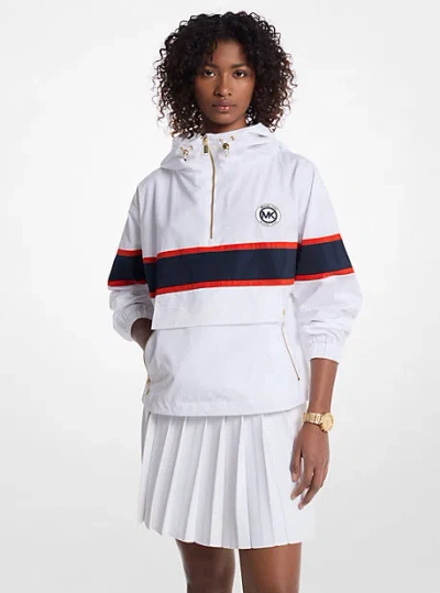 Michael Kors Striped Ciré Half-zip Jacket In White