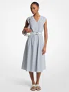Michael Kors Striped Cotton Poplin Belted Midi Dress In White