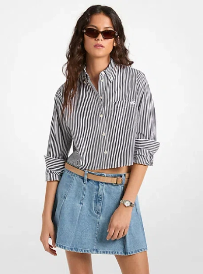 Michael Kors Striped Cotton Poplin Cropped Oxford Shirt In Black