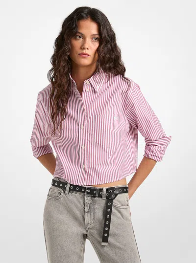 Michael Kors Striped Cotton Poplin Cropped Oxford Shirt In Pink