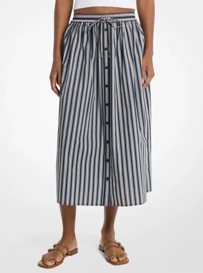 Michael Kors Striped Cotton Poplin Midi Skirt In Multi