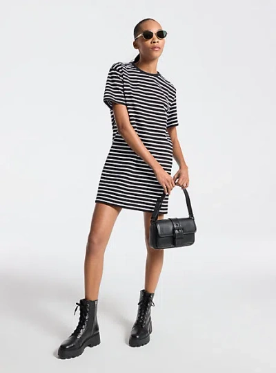 Michael Kors Striped Cotton T-shirt Dress In Black